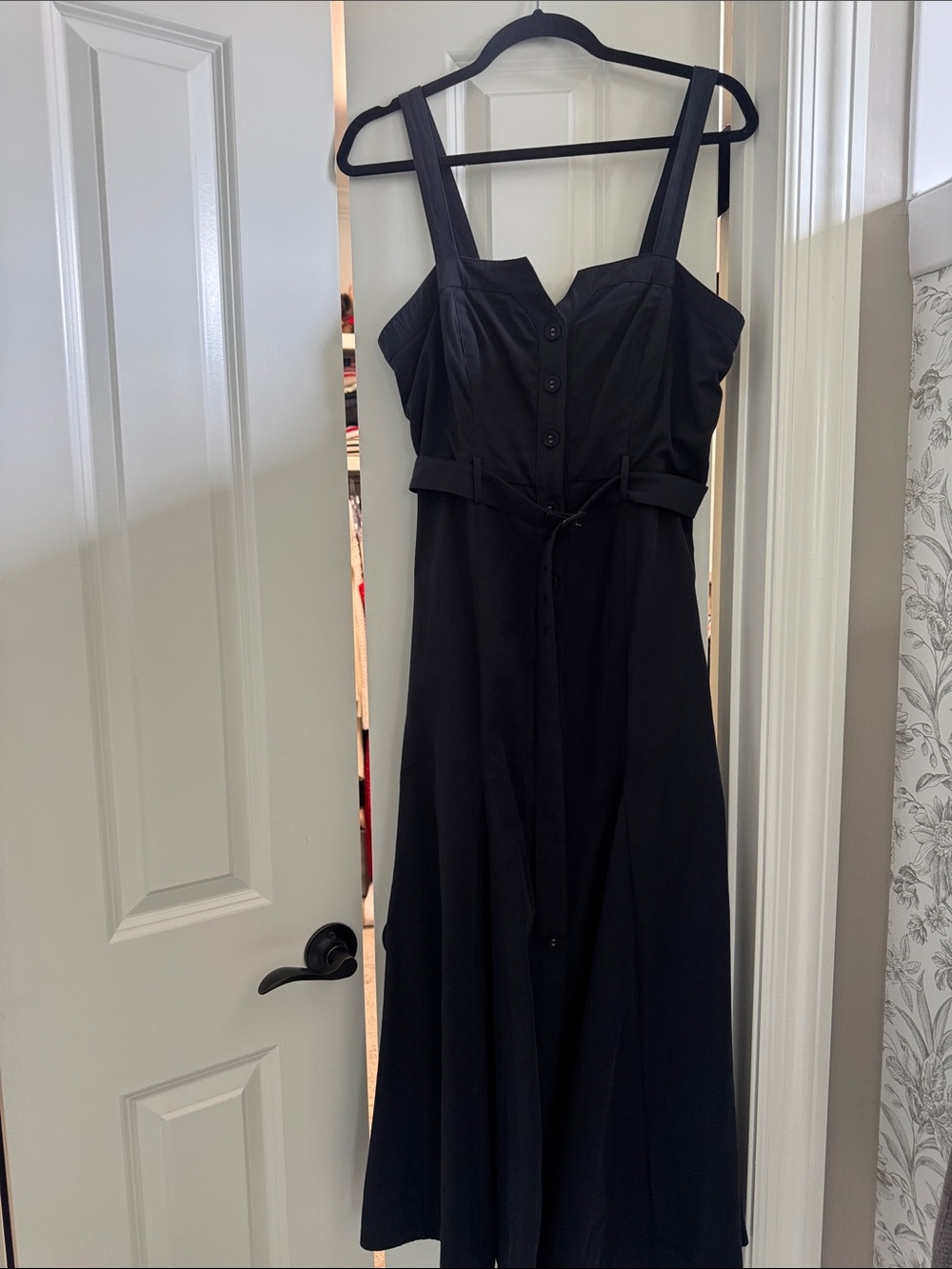 Astr Black Sleeveless Midi Dress with Button Bodice and Waist Tie - Picture 1 of 5
